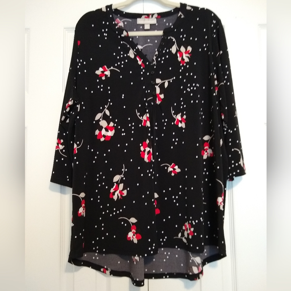 Woman Within Black and Red Floral Blouse 18/20